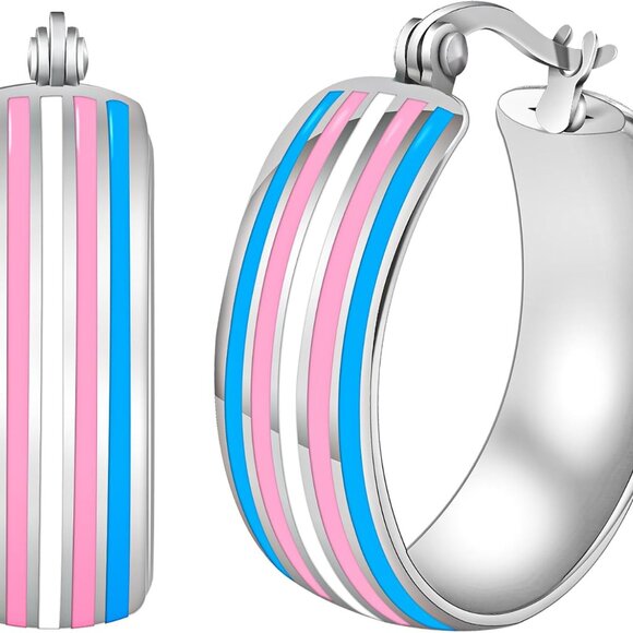 Vibrant Rainbow LGBT Pride Hoop Earrings for Women - Stainless Steel, Nonbinary - Picture 1 of 7